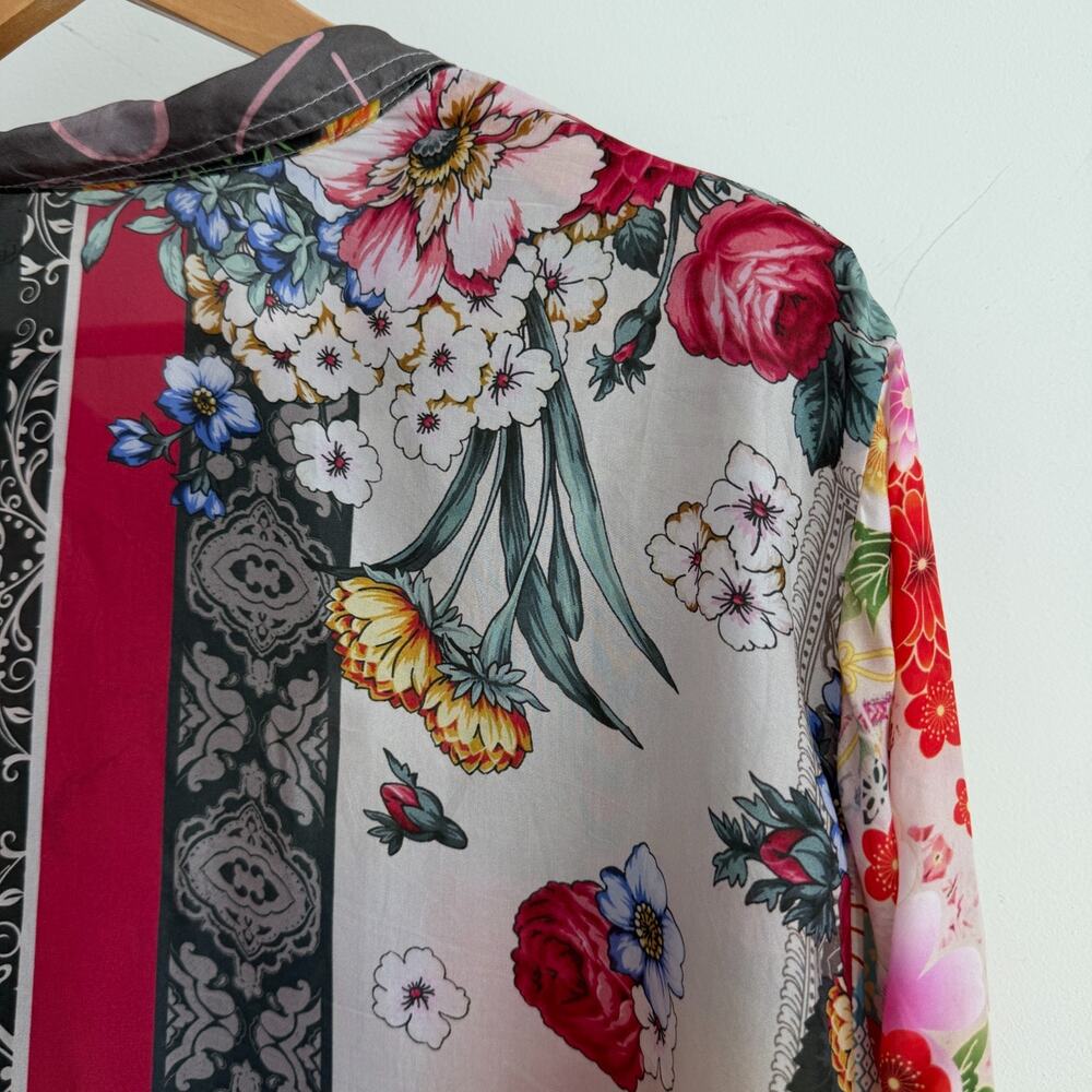 Johnny Was Silk Blouse 2X Floral Patchwork Boho Button Up Blouse Zippy Julia Top - Picture 8 of 11